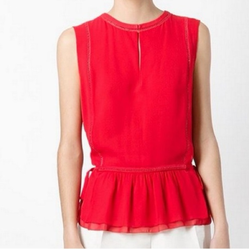 Tory Burch Red Silk Ruffled Hem Blouse